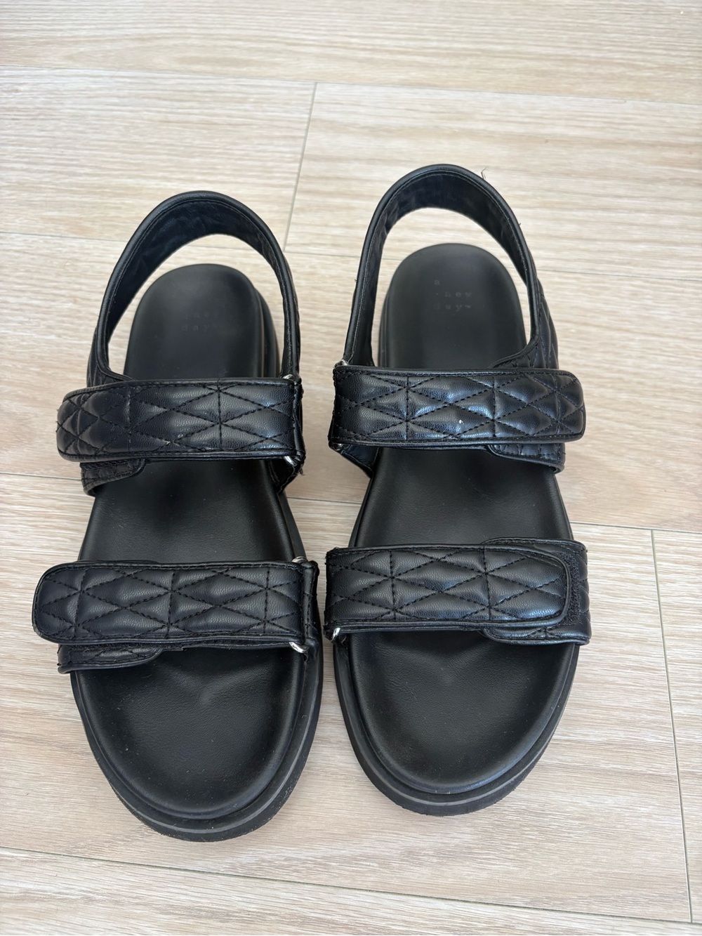 Quilted Black Leather Strap Sandals -9.5